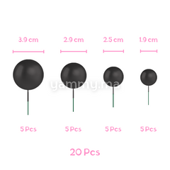 SET. 20 Décorations de Gâteau en Forme de Boules Noir