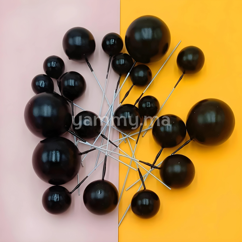 SET. 20 Décorations de Gâteau en Forme de Boules Noir