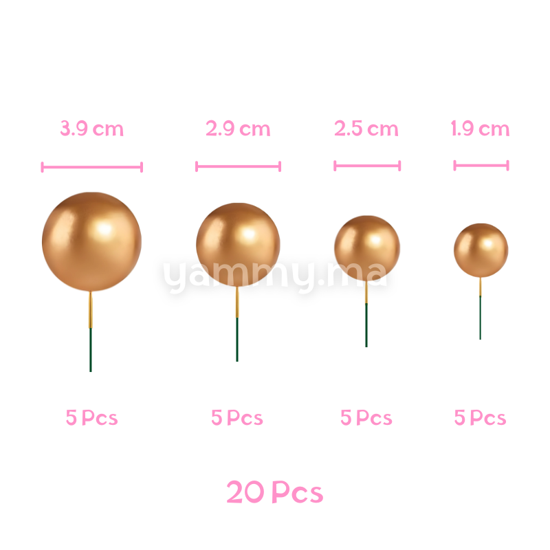 SET. 20 Décorations de Gâteau en Forme de Boules Or