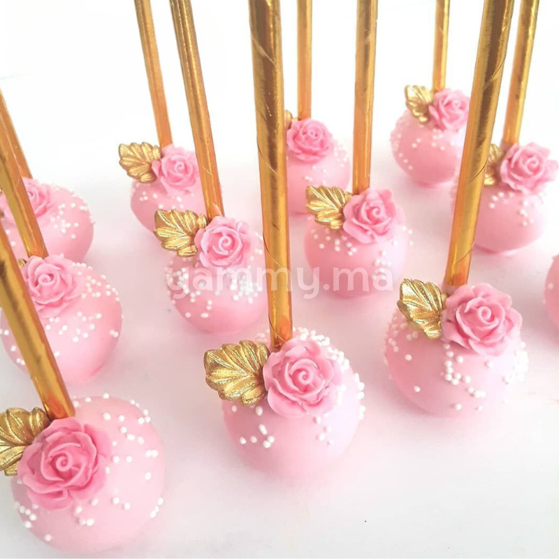 25 Pailles Papier pour Cake Pops Rose coquille d'Oeuf avec Cercles Cuivre