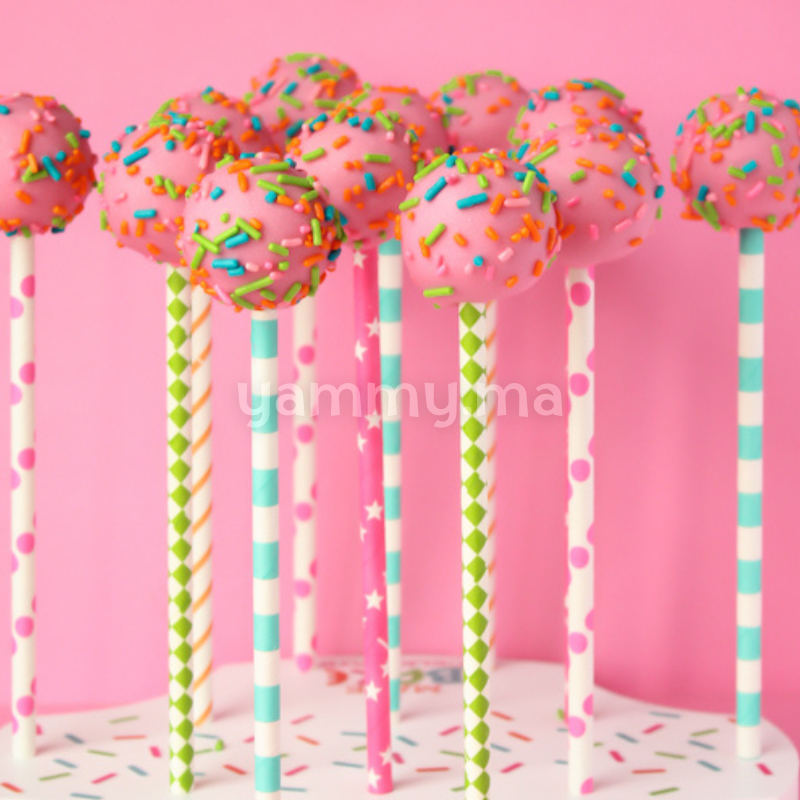 25 Pailles Papier pour Cake Pops Rayées Vert Pistache Clair & Blanc