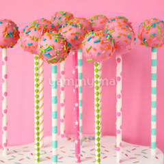 25 Pailles Papier pour Cake Pops Rayées Blanc & Bleu Azur