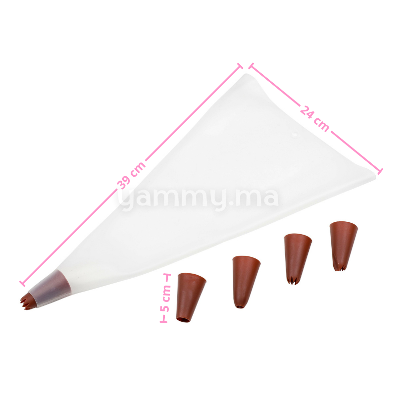 Poche à Décorer en Silicone avec 5 Douilles en Plastique