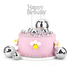 SET. 12 Décorations de Gâteau en Forme de Boules Disco Argent