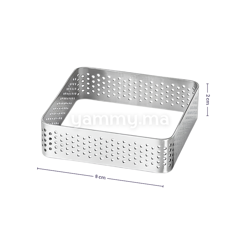 Cadre à Tartelette Perforé en Inox 8 x 8 x H 2 cm