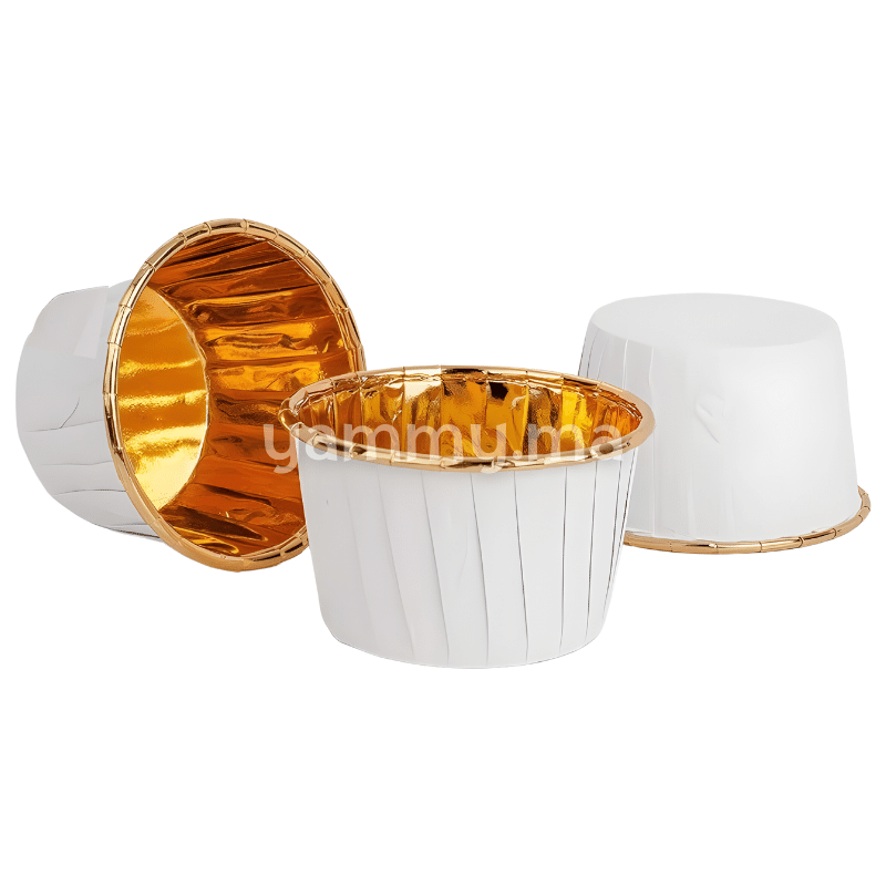 SET. 20 Caissettes Cupcake Muffins en Papier Aluminium Blanc / Or
