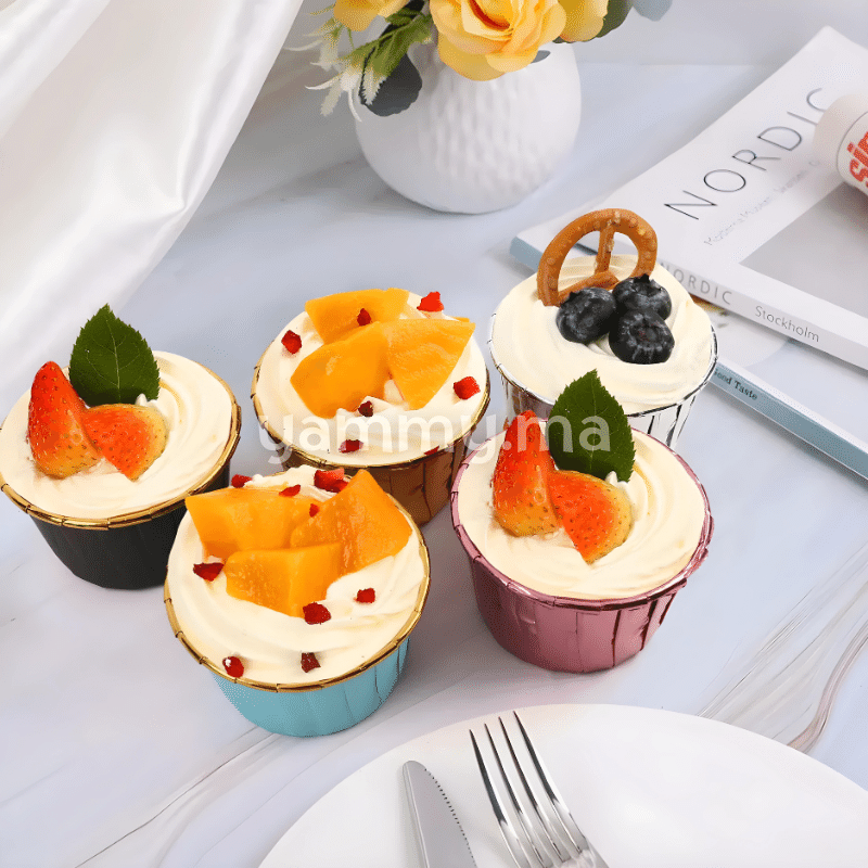 SET. 20 Caissettes Cupcake Muffins en Papier Aluminium Rose / Or