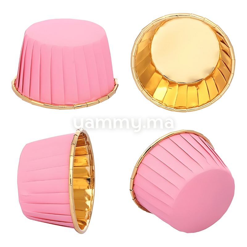 SET. 20 Caissettes Cupcake Muffins en Papier Aluminium Rose / Or