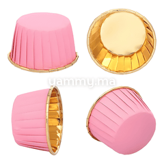SET. 20 Caissettes Cupcake Muffins en Papier Aluminium Rose / Or