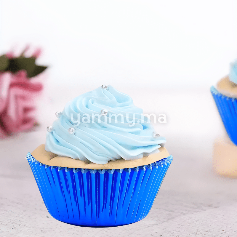 Caissettes à Cupcakes Muffins en Papier Métallique Bleu