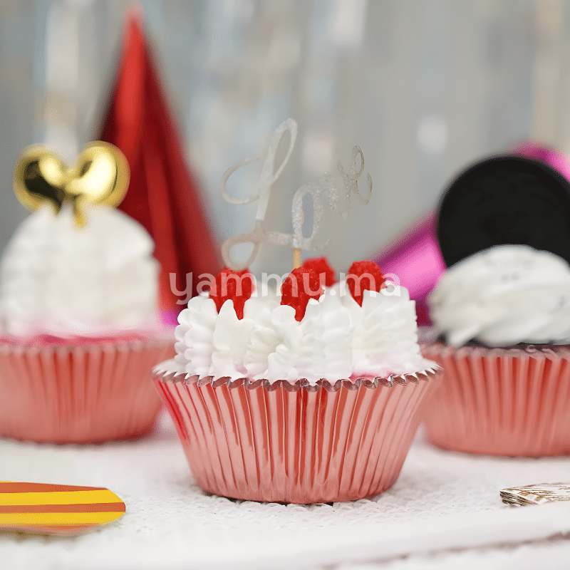 SET. 100 Caissettes à Cupcakes Muffins en Papier Métallique Rose