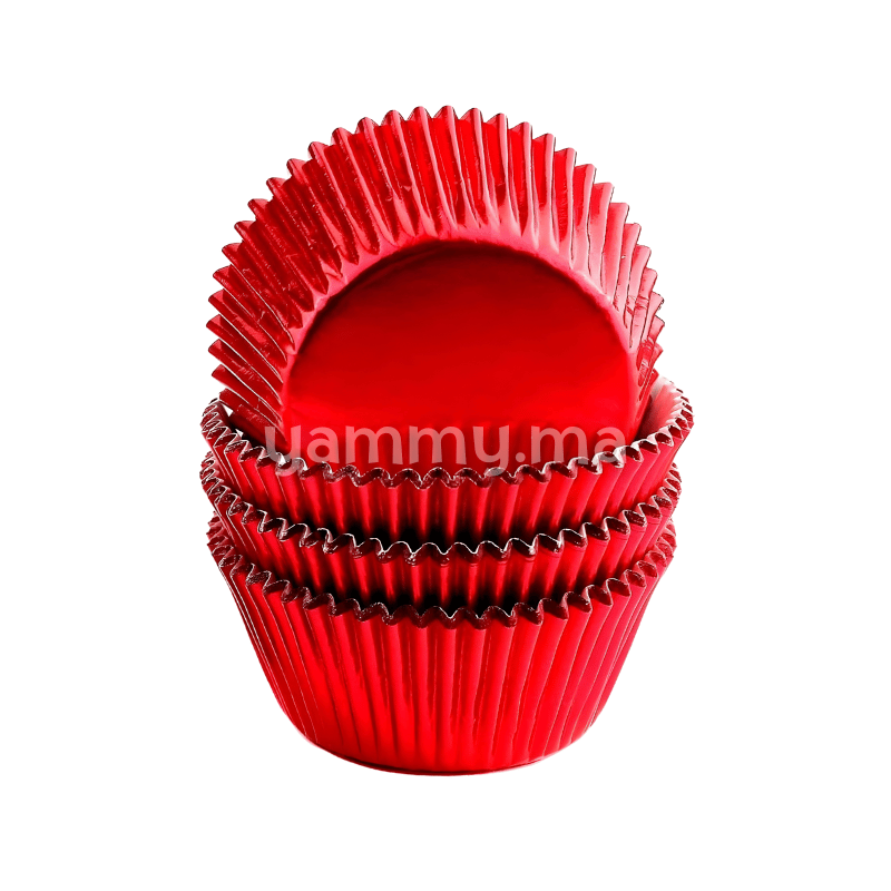 SET. 100 Caissettes à Cupcakes Muffins en Papier Métallique Rouge