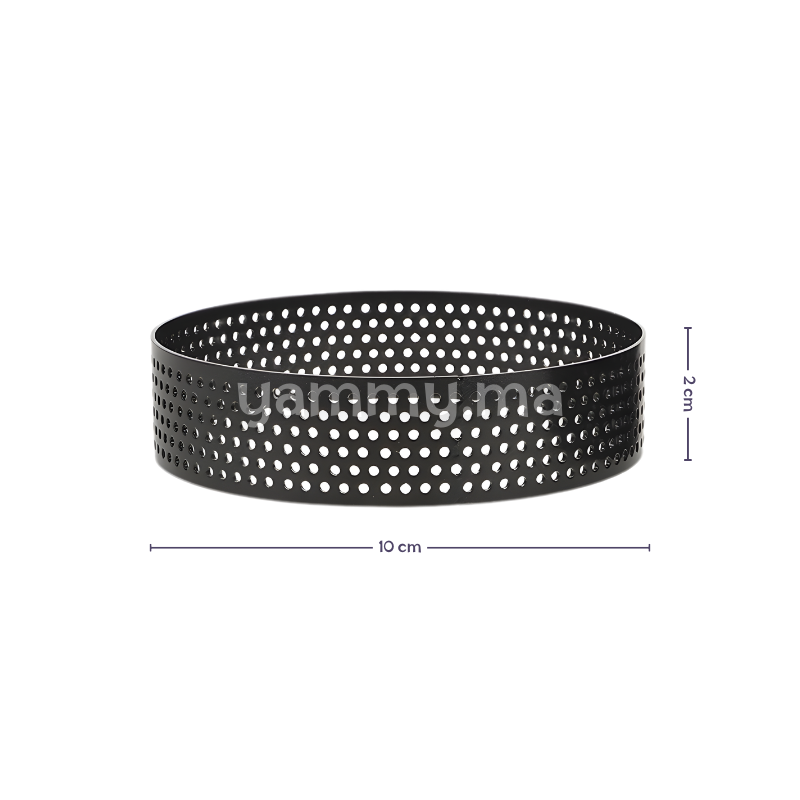 Cercle à Tartelette Perforé Noir Anti-adhésif Ø 10 x H 2 cm