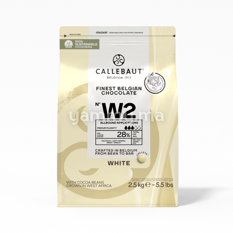 Chocolat de Couverture Blanc 28% Cacao N° W2 - Callebaut
