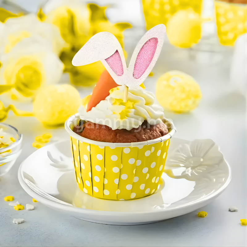 SET. 25 Caissettes Cupcake Muffins en Papier Jaune à Pois Blancs