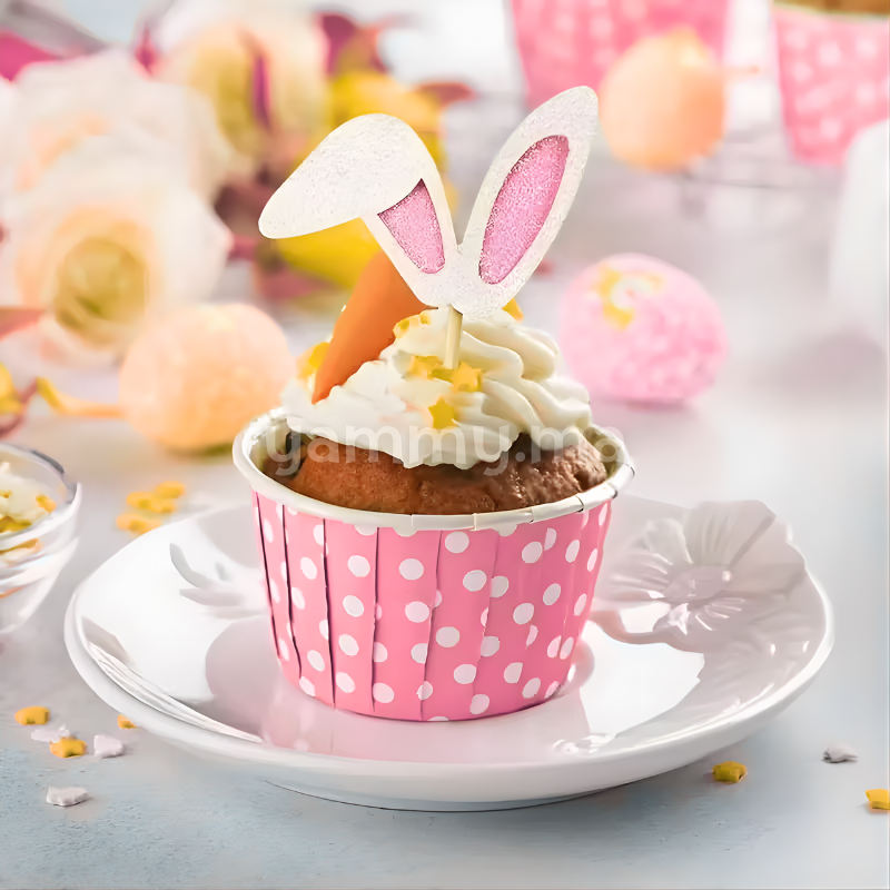 SET. 25 Caissettes Cupcake Muffins en Papier Rose Clair à Pois Blancs