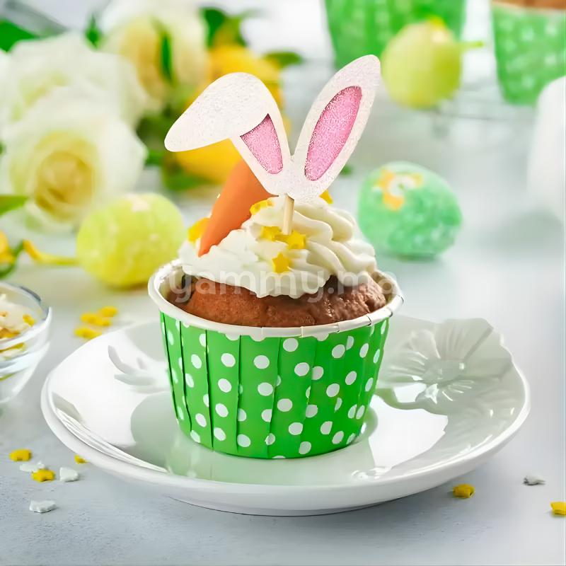 SET. 25 Caissettes Cupcake Muffins en Papier Vert à Pois Blancs