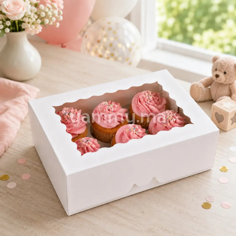 5 Boîtes d'Emballage pour 6 Muffins & Cupcakes Blanc