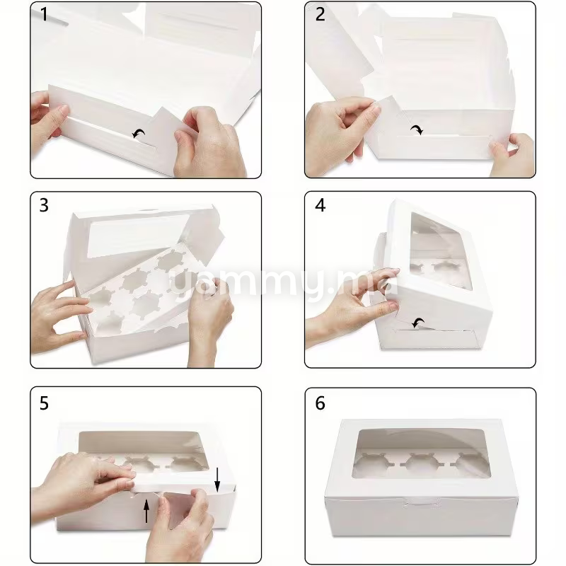 5 Boîtes d'Emballage pour 6 Muffins & Cupcakes Blanc