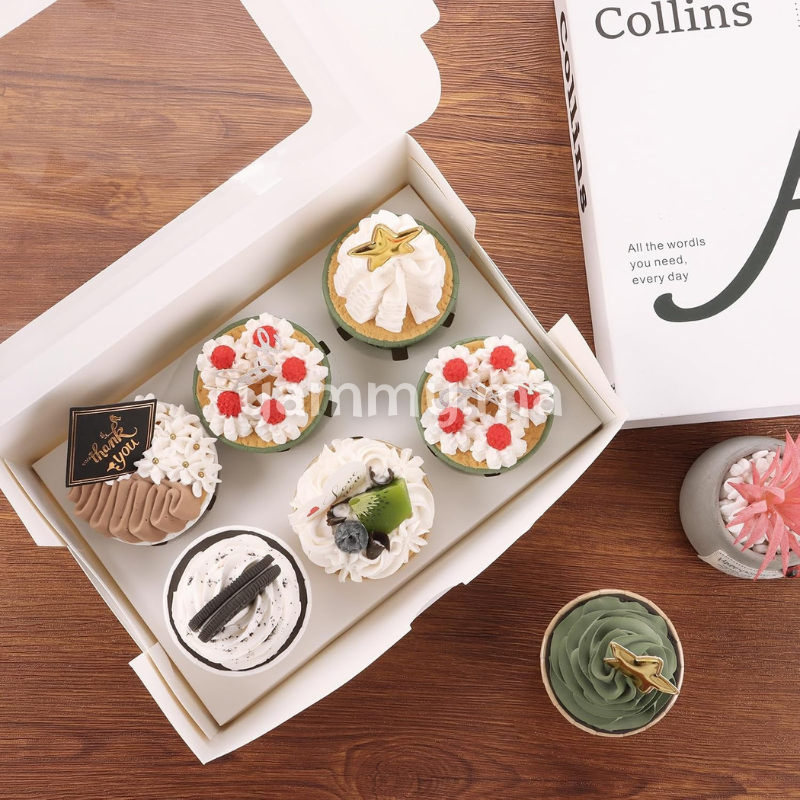 5 Boîtes d'Emballage pour 6 Muffins & Cupcakes Blanc