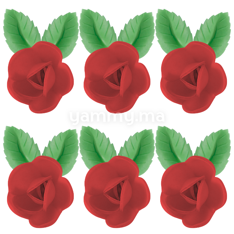 Fleurs de Rose Rouges x6 et Feuilles Vertes x12 en Azyme - Florensuc