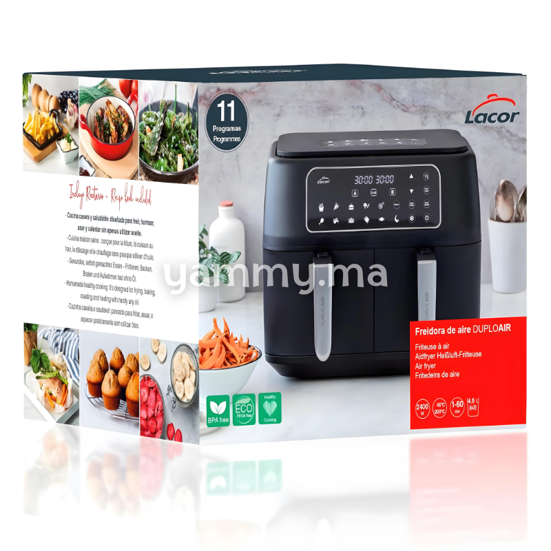 Friteuse sans Huile Air Fryer Double 2 x 4.5L - Lacor 69508