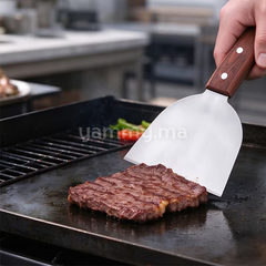Grattoir & Spatule Plancha en Inox avec Manche en Bois 20 cm