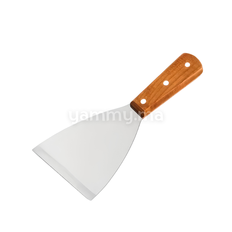Grattoir & Spatule Plancha en Inox avec Manche en Bois 21 cm – Triangle