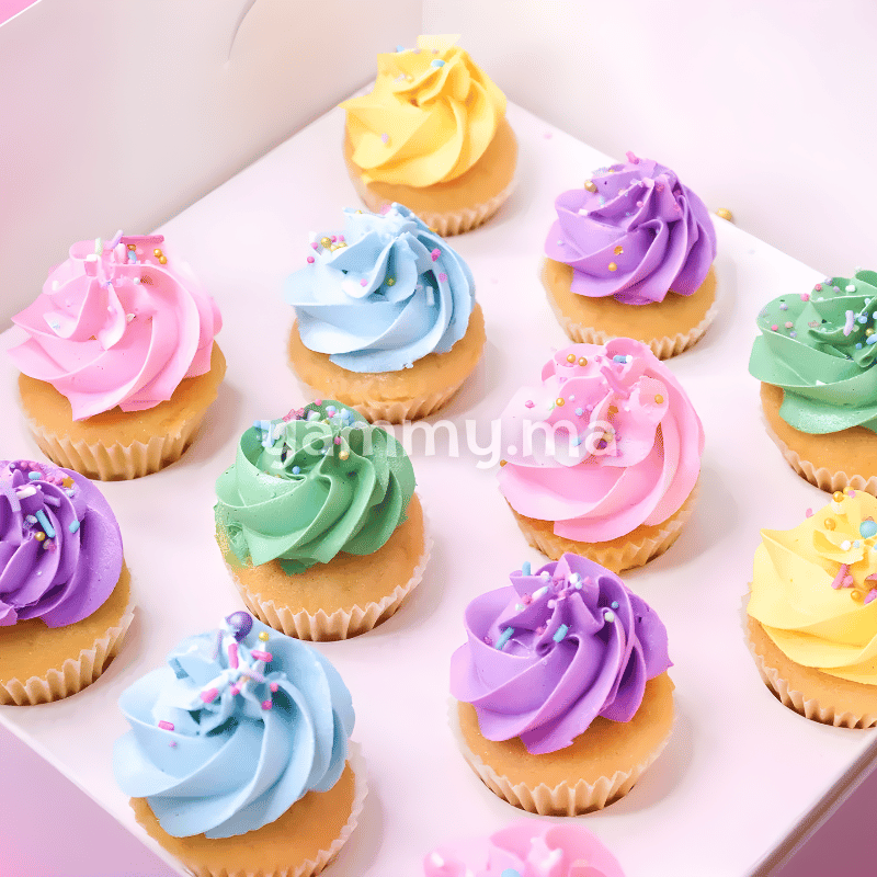 SET. 100 Caissettes à Mini Cupcakes Muffins Jaune avec Cercles Blanc