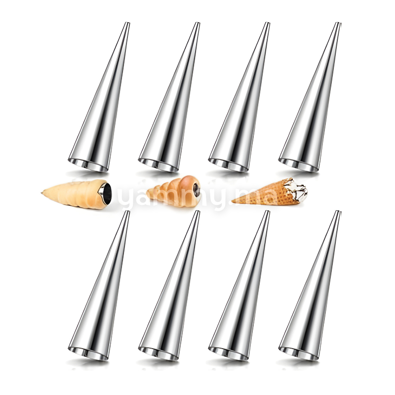 SET. 8 Moules à Cornet en Inox 12 x Ø 3 cm
