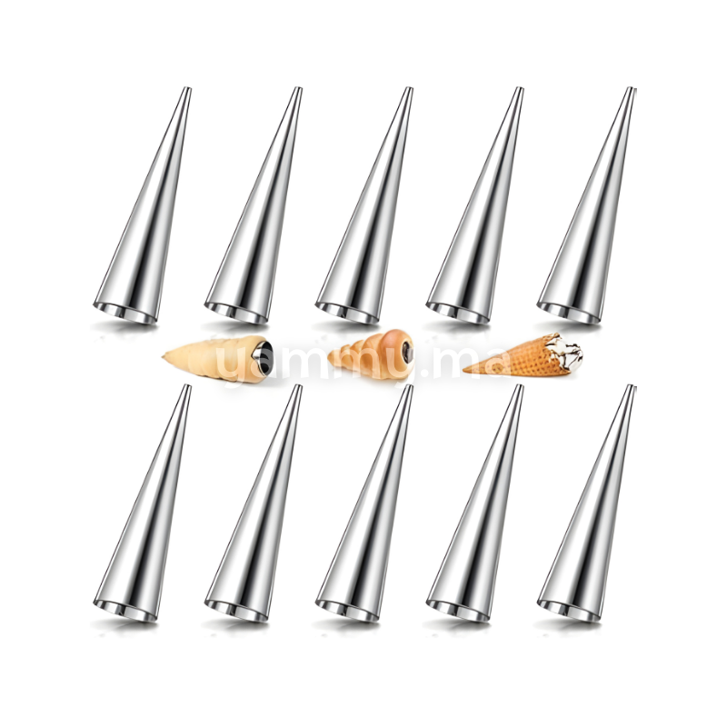 SET. 10 Moules à Cornet en Inox 9 x Ø 2.3 cm