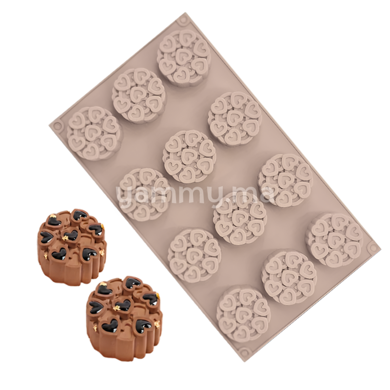 Moule Silicone Rond Coeurs Ø 4.3 cm (x15)