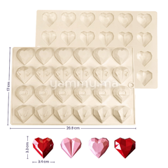 Moule Silicone 4 Coeurs Géométrique 3.3 cm (x24)