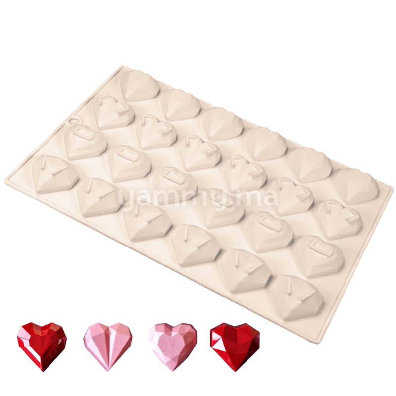 Moule Silicone 4 Coeurs Géométrique 3.3 cm (x24)