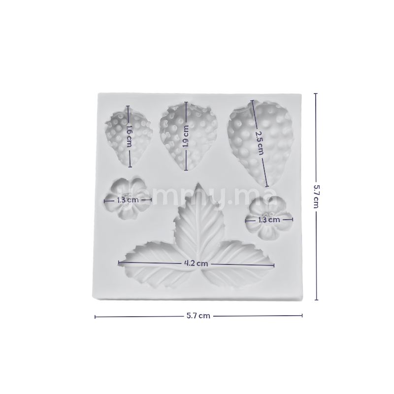 Moule Silicone 3 Fraises, 2 Fleurs et Feuilles