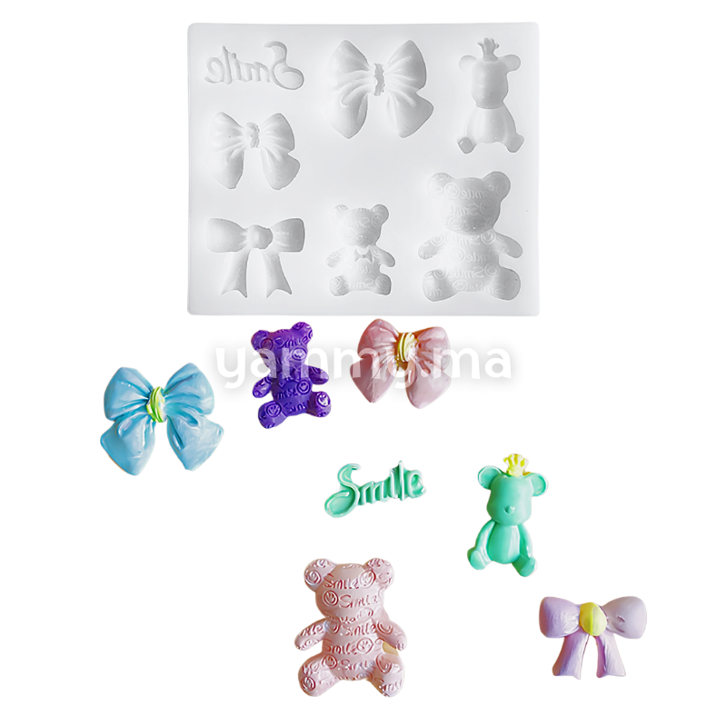 Moule Silicone 3 Ours, 3 Noeuds Papillon et Smile