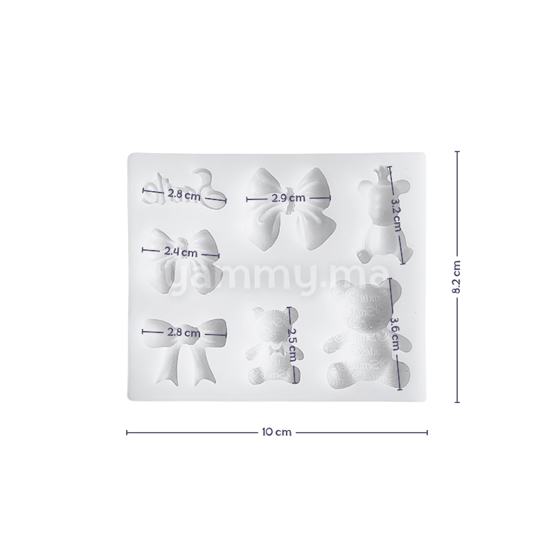 Moule Silicone 3 Ours, 3 Noeuds Papillon et Smile