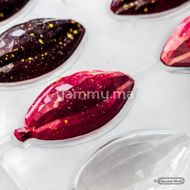Moule Chocolat en Polycarbonate Fève de Cacao Facette "CW12000" - Chocolate World
