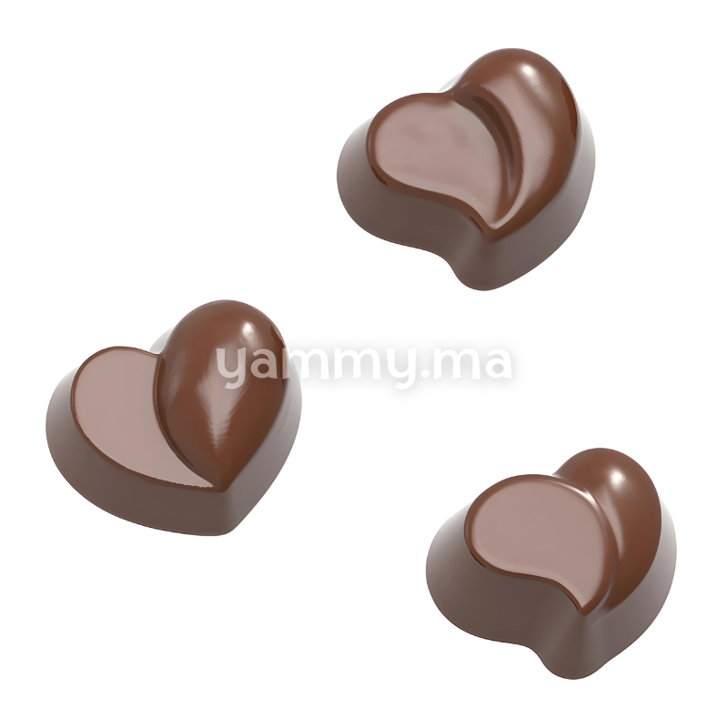 Moule Chocolat en Polycarbonate 3 Coeurs Modern "CW1576" - Chocolate World
