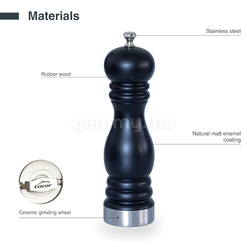Moulin à Poivre Noir "BLACK" 20 cm - Lacor 64520