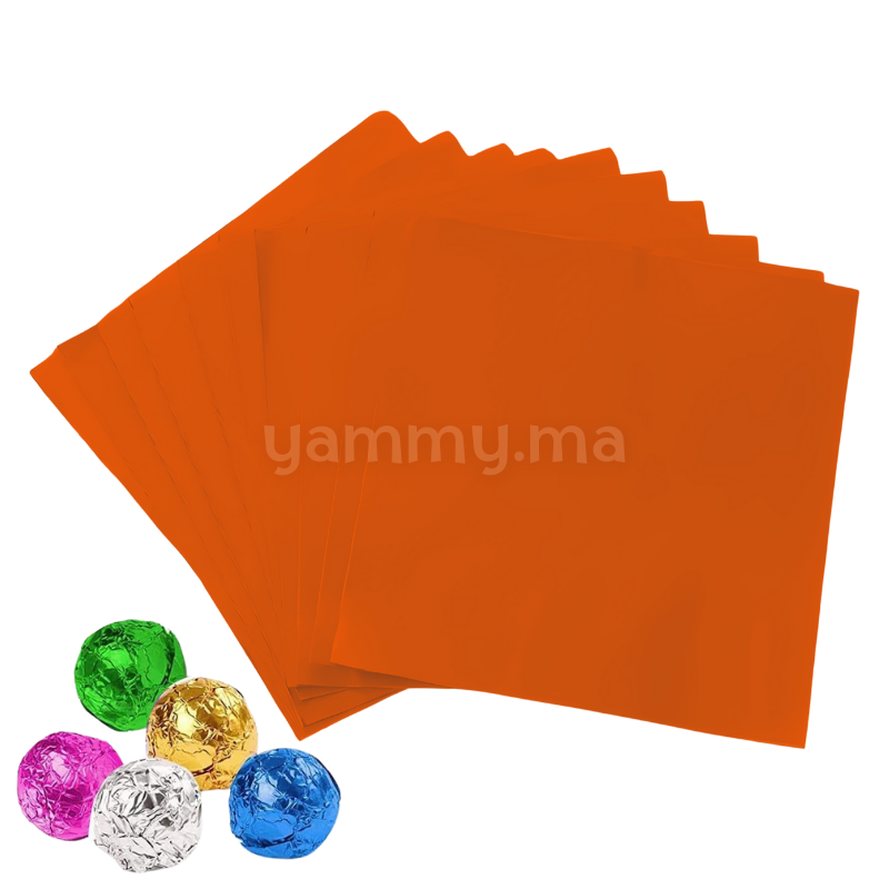 Emballage Pour Bonbons Orange 100 feuilles 10 x 10 Cm