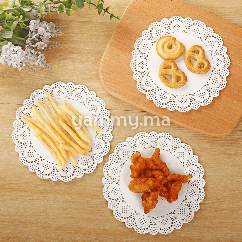 Papier Dentelle Blanc Ronde 9 cm 50 PCs