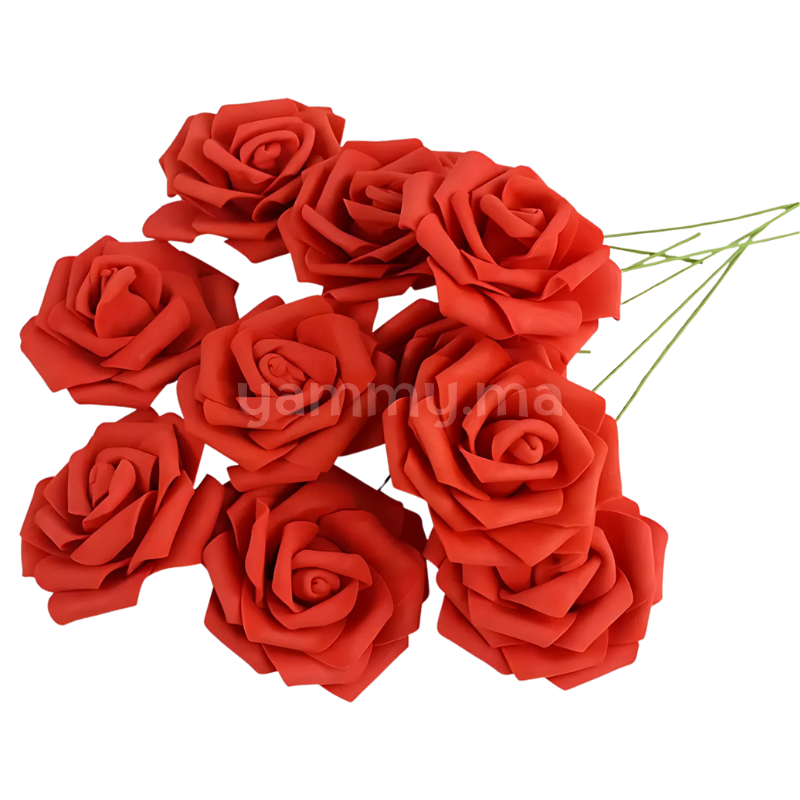 Roses Artificielles Rouges en Mousse avec Tige