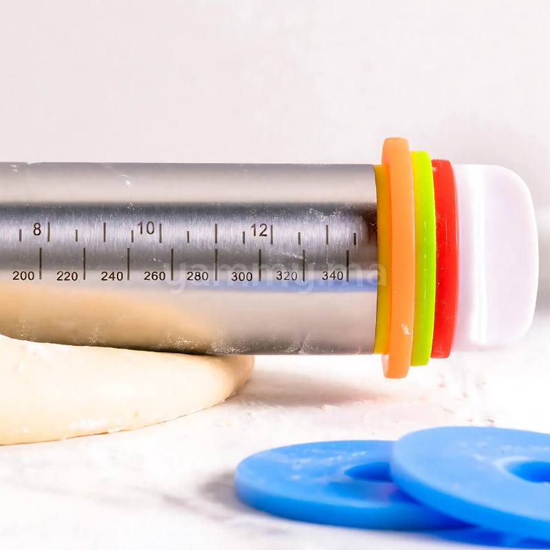 Rouleau à Patisserie en Inox avec Anneaux d'épaisseur 35 cm