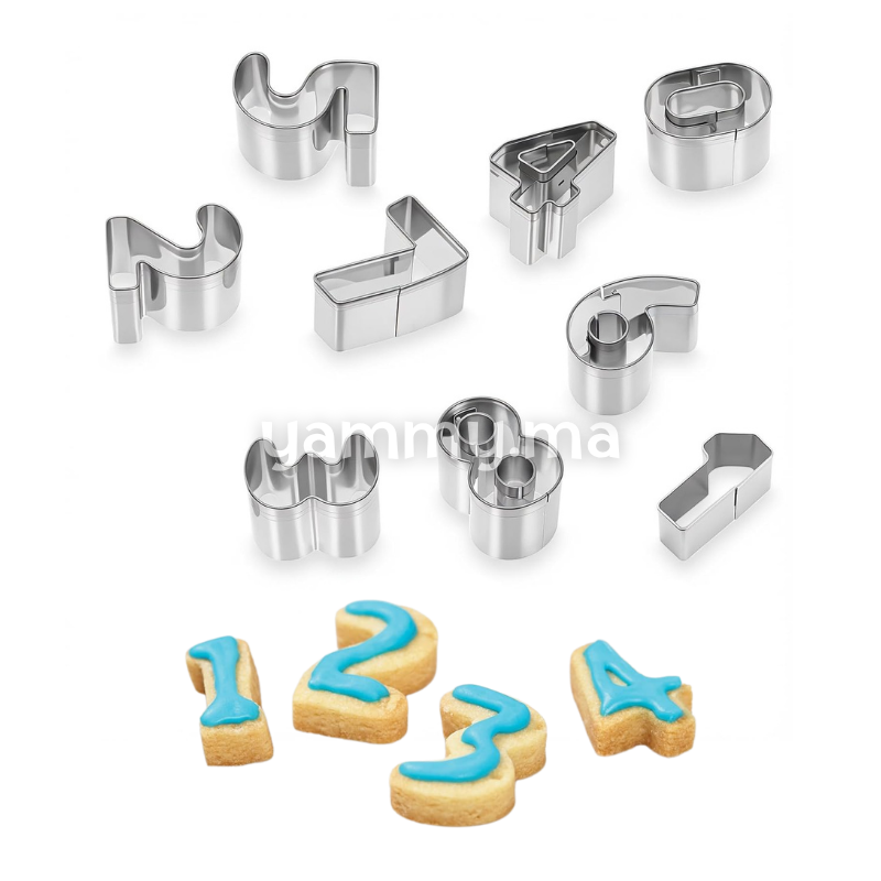 SET. 10 Emporte-pièces Mini Chiffres 2.6 cm en Inox