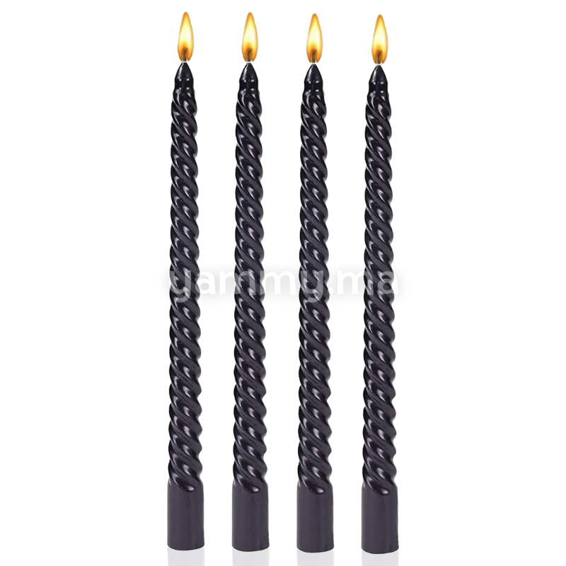 SET. 4 Bougies Coniques en Spirale 25 cm Noir Métallique