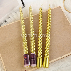 SET. 4 Bougies Coniques en Spirale 25 cm Or Métallique