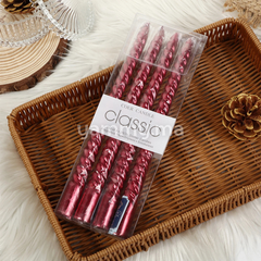 SET. 4 Bougies Coniques en Spirale 25 cm Rouge Métallique