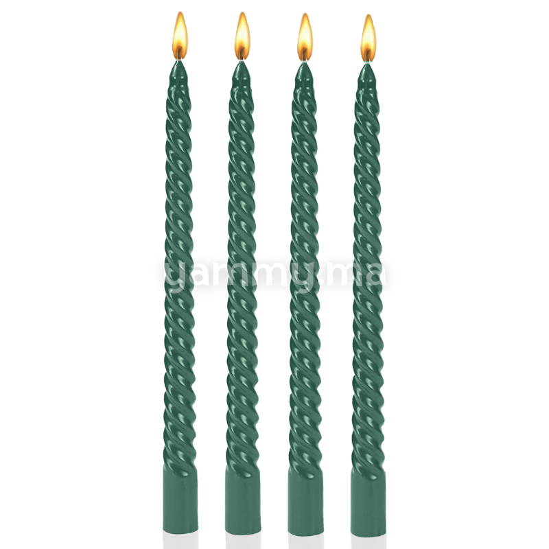 SET. 4 Bougies Coniques en Spirale 25 cm Vert Métallique