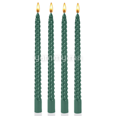 SET. 4 Bougies Coniques en Spirale 25 cm Vert Métallique